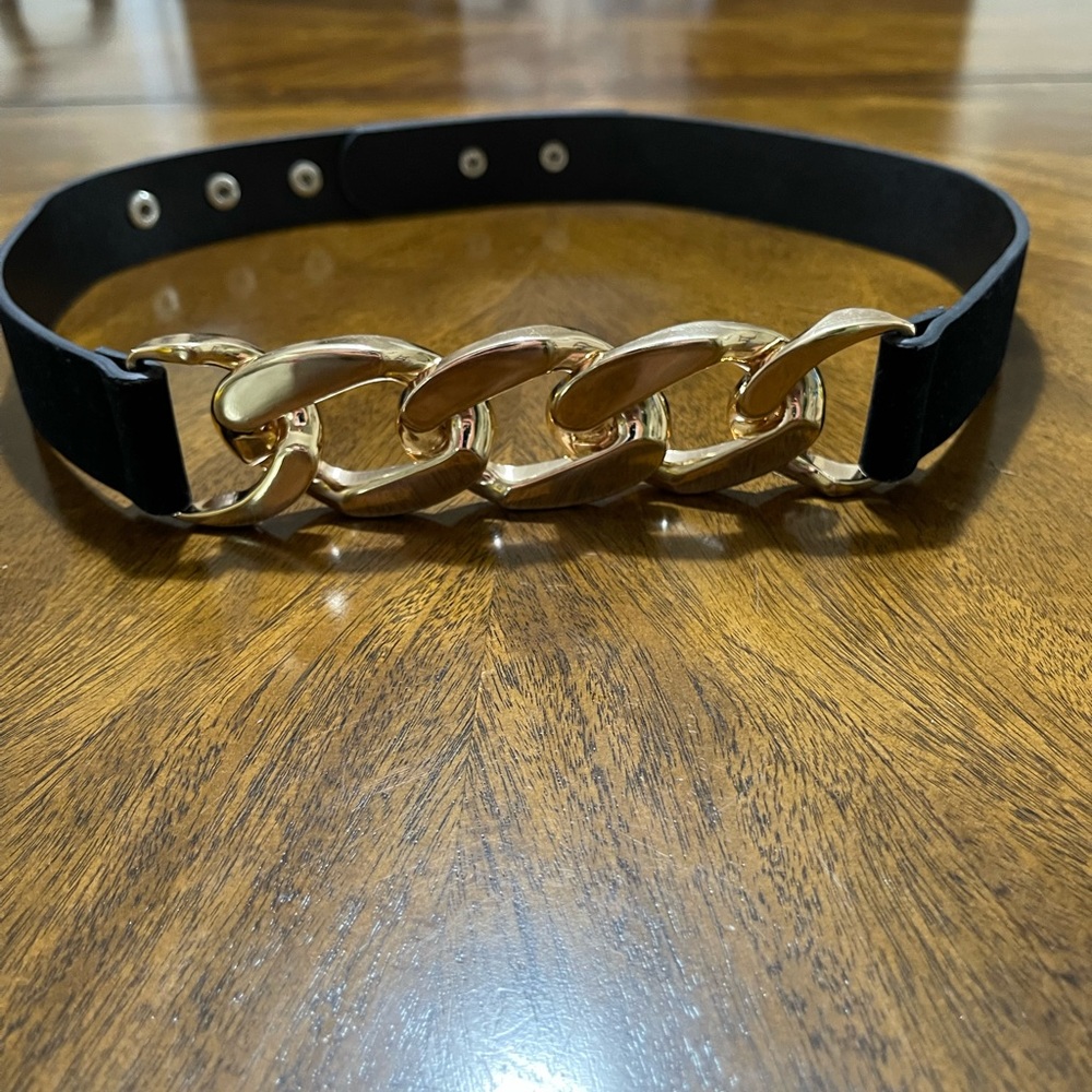 💕 Fashion Dress Black Belt with Gold Chain